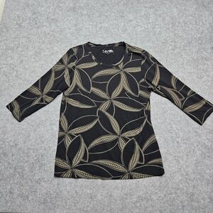 Tanoa Vaitogi Somoa Sleeve Top black Tribal floral pattern Large